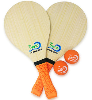 Florida Orange Wood Frescobol Beach Paddle Game Kit