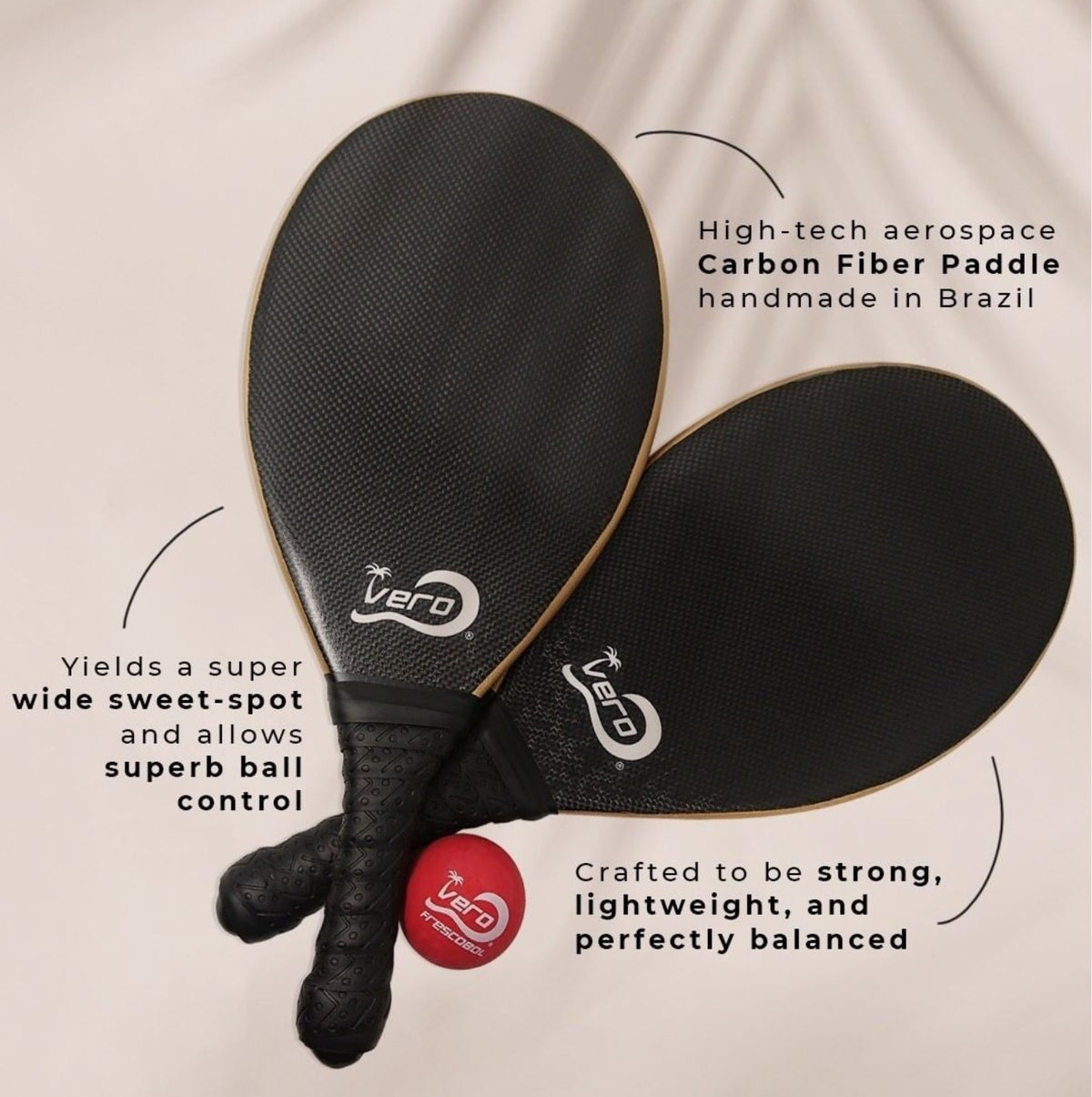 Frescobol Preto Carbon Fiber Beach Paddle Kit