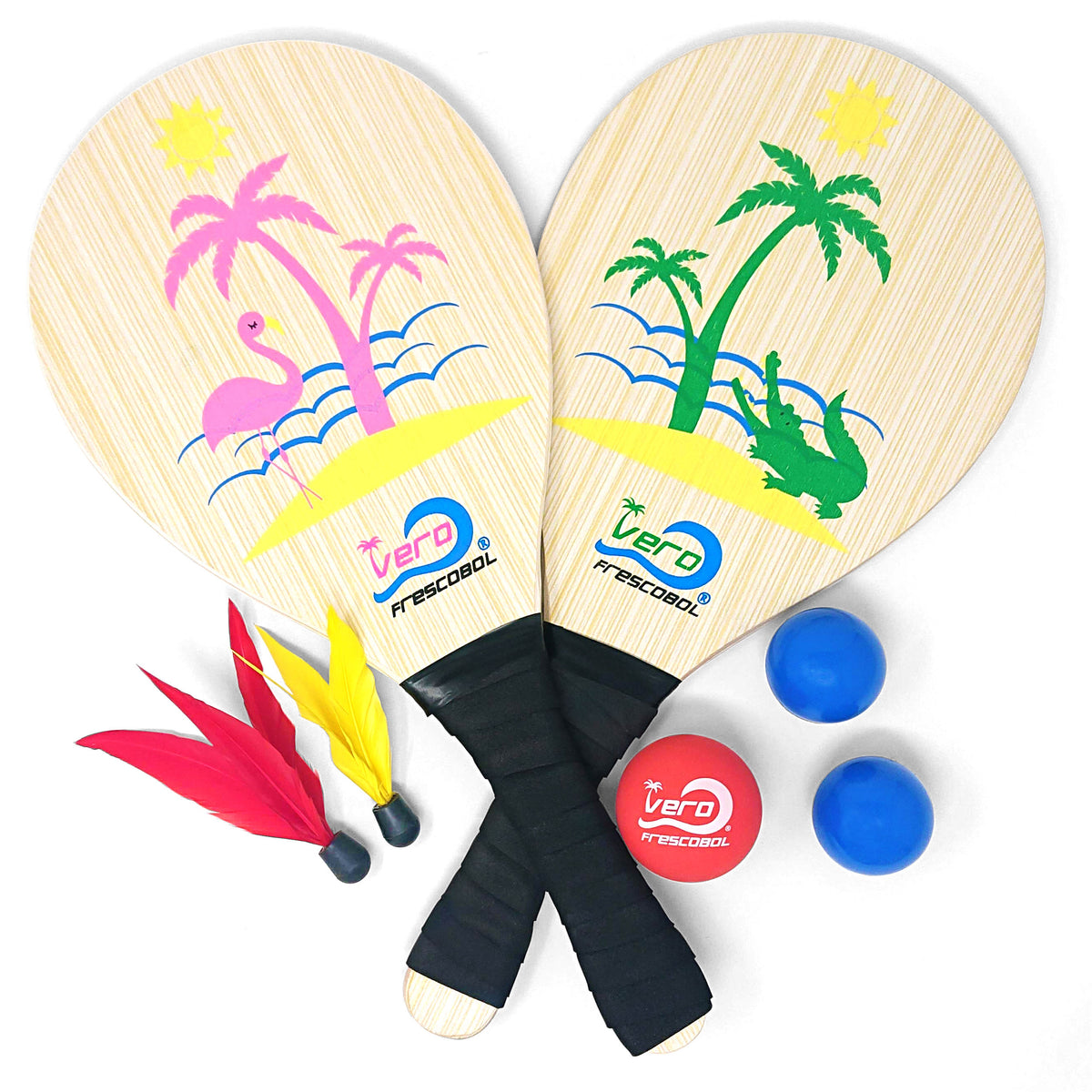 Frescobol American Walnut Wood Paddle Set, Official Ball, Beach Bag, Made in USA