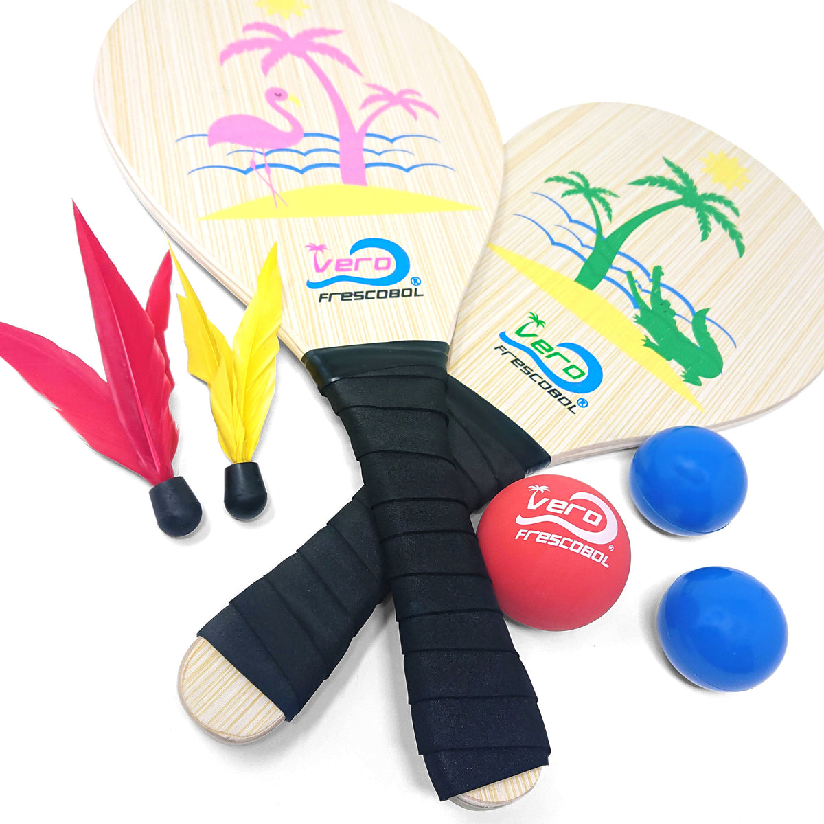 Best Seller! Pink Flamingo & Green Florida Gator Premium Frescobol Paddle Starter Set
