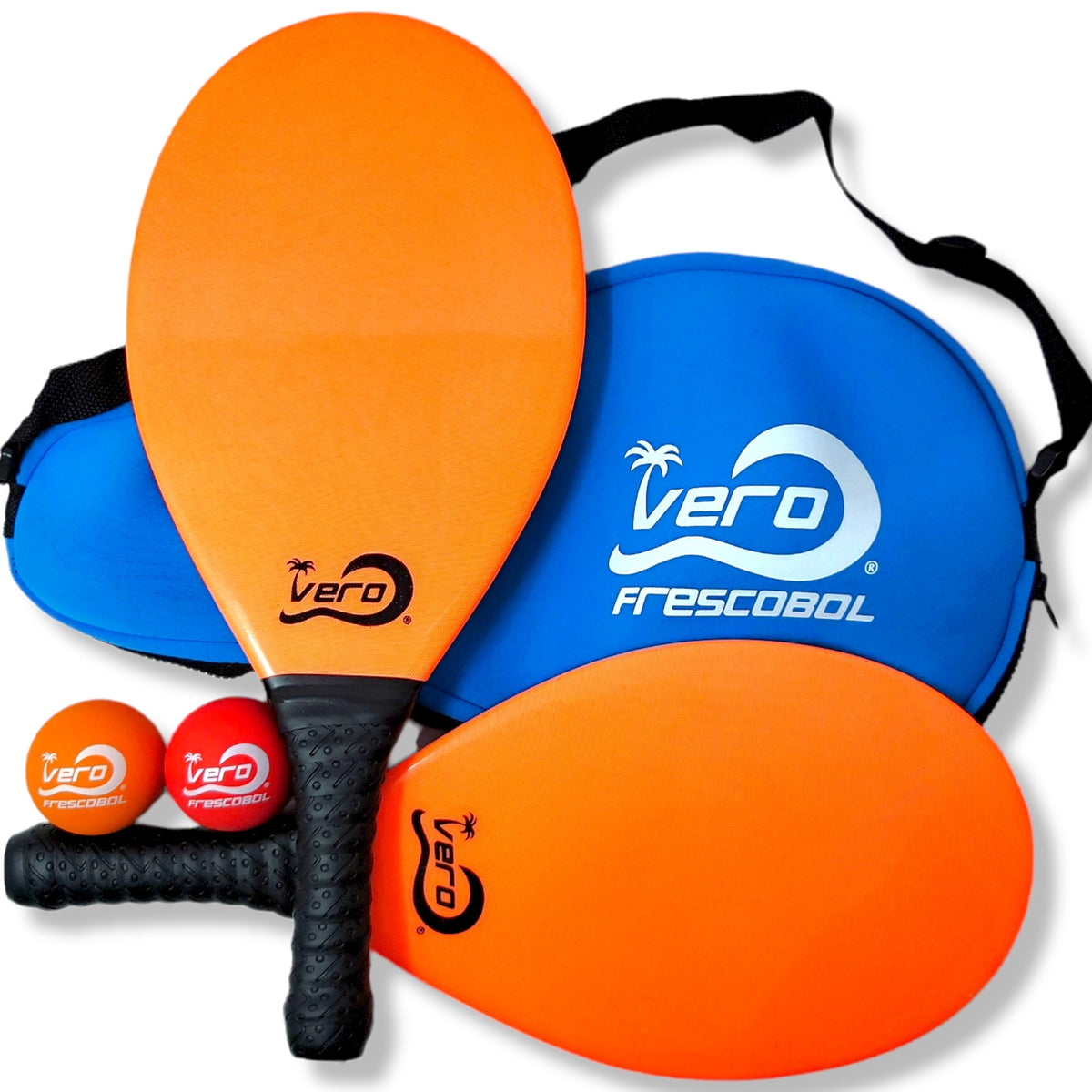 Frescobol Florida Laranja Fiberglass Beach Paddle Ball Kit