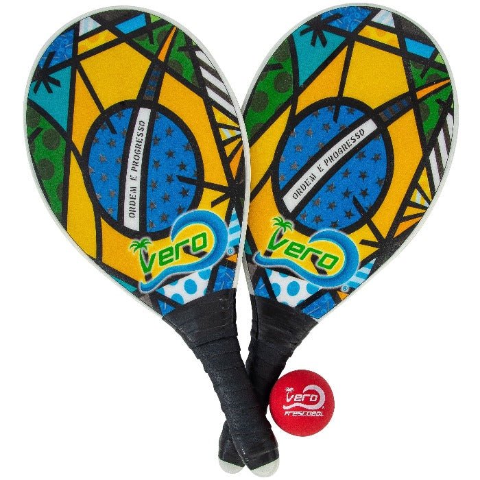 Frescobol Brasil Flag Animado Beach Paddle Kit - Vero Frescobol
