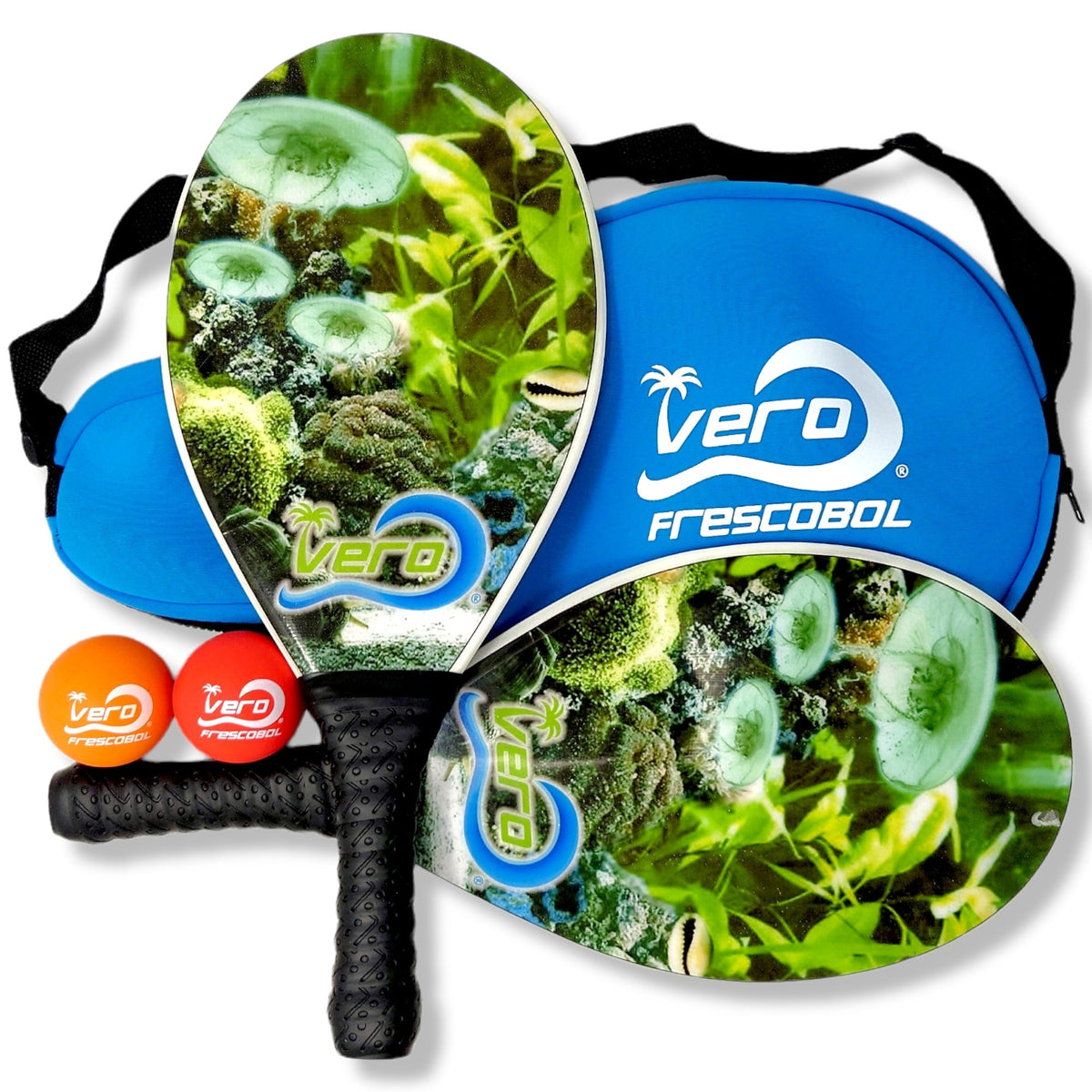 Frescobol SAVE THE OCEAN Fiberglass Beach Paddle Ball Kit - Vero Frescobol