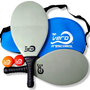 Frescobol Solid Gray Fiberglass Beach Paddle Ball Kit - Vero Frescobol