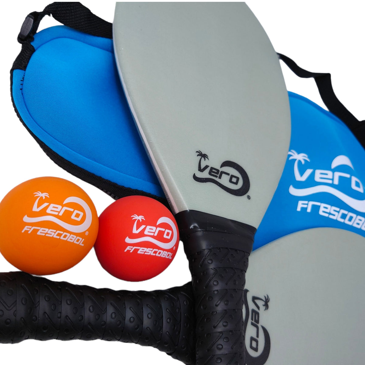 Frescobol Solid Gray Fiberglass Beach Paddle Ball Kit