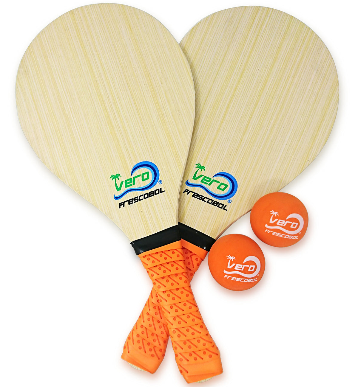 Florida Orange Wood Frescobol Beach Paddle Game Kit